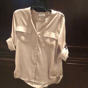 Like new Calvin Klein tan rolled sleeve blouse